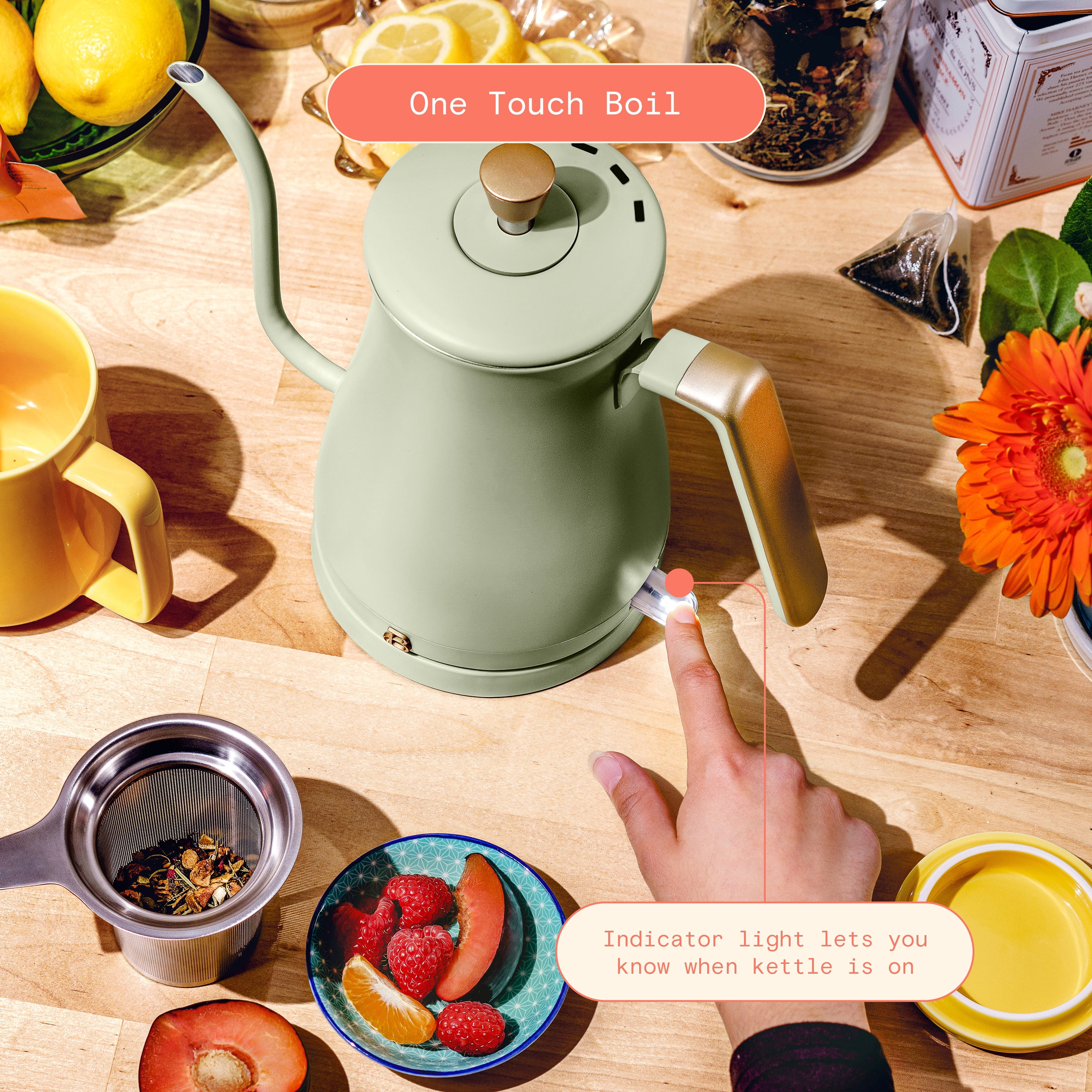 Beautiful 1-Liter Electric Gooseneck Kettle 1200 W, Sage Green by Drew Barrymore