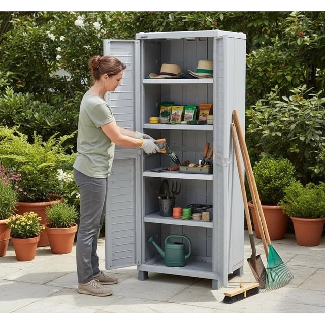 Bodega Cobertizo Organizador Almacenamiento Estante Grande Plástico ideal para Exterior RIMAX