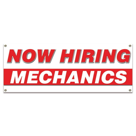 Now Hiring Mechanics| 18" X 48" Banner | Apply Inside Employment Help Wanted |  Made in The USA