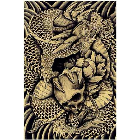 Taken by Clark North Traditional Chinese Dragon & Skull Tattoo Art Poster