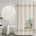 thumbnail image 5 of Summer Coastal Shower Curtain, Waterproof Shower Curtains for Bathroom, Nautical Beach Marine Life Beige Striped Washable Fabric Bathtub Curtain Set Bath Decor with 12 Hooks Long 72"x84", 5 of 8