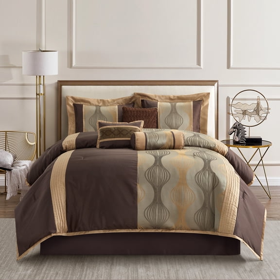 Nanshing Kath 7-Piece Luxury Bedding Comforter Set with Two BONUS Pillows, California King, Brown