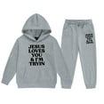 thumbnail image 3 of Kids Girls Boys Sweatsuit Set 2PC Long Sleeve Grey Tracksuit Pullover Hoodie Sweatpants Fall Winter Clothes Girl Clothes 6-7 Years, 3 of 3
