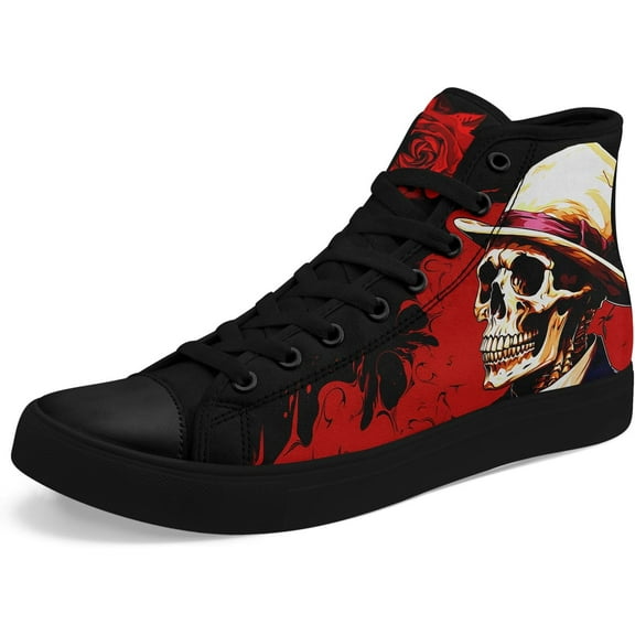 Coolcustomize Mens High Top Sneakers Lace-Up Gothic Designed Casual Steet Canvas Shoes for Women Red and Black Skull Shoes