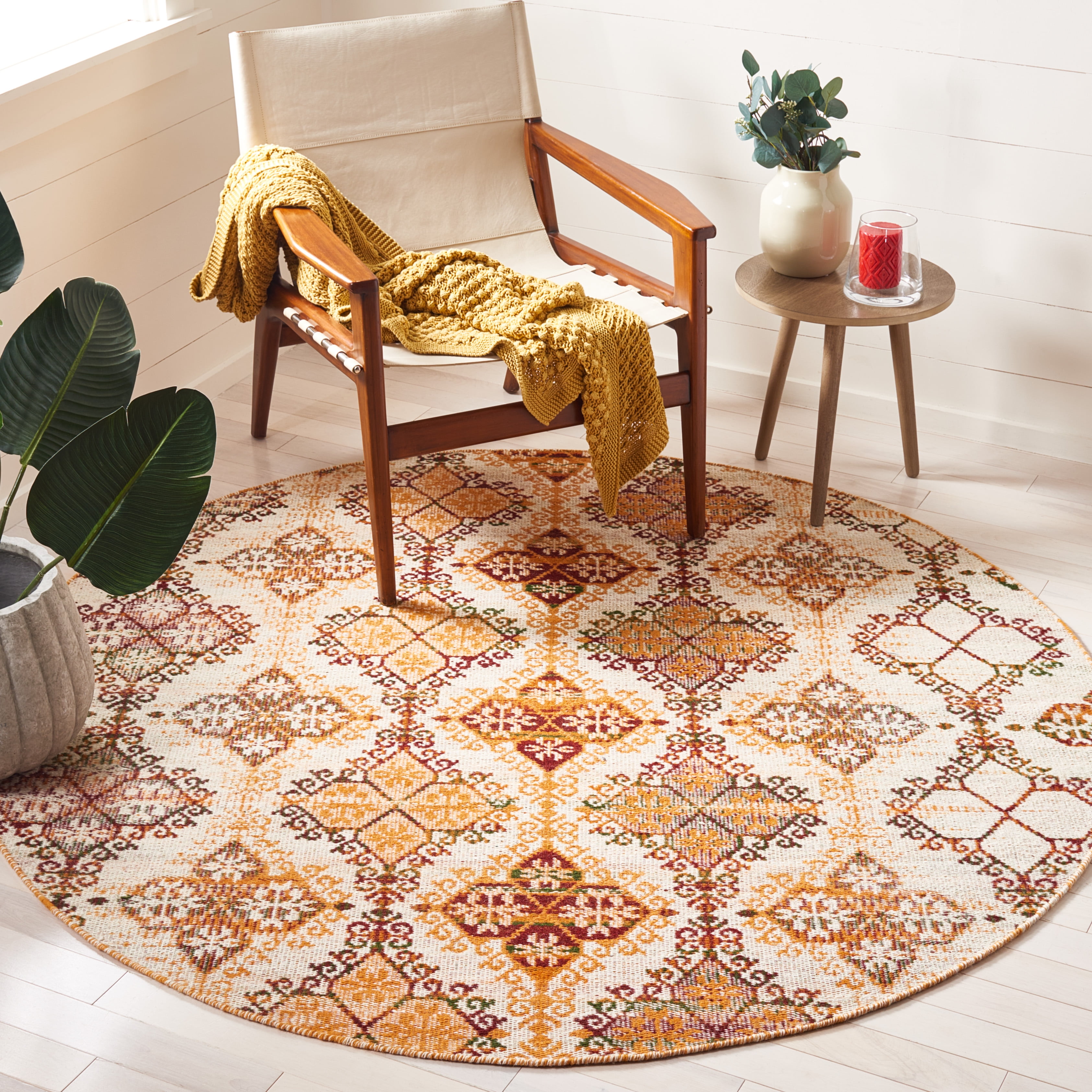 SAFAVIEH Kilim Heathe Tribal Wool Area Rug, Ivory/Gold, 6' x 6' Round