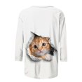 thumbnail image 3 of thefmos Women's Round Neck Animal Print Blouse 3/4 Sleeve Solid Color Casual Pullover Tops Fashion Spring Fall Outfit, Multicolor L, 3 of 4