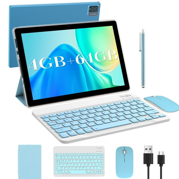 2024 Latest Android 11 Tablet 10 inch 2 in 1 Tablet, 4GB RAM 64GB ROM Tablet, 1.8GHz Quad-core Processer, 1280*800 FHD, 8MP Camera, 2.4G/5G Wi-Fi 6 BT 5.0, Tablets with Keyboard| Mouse| Case| Stylus
