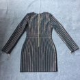thumbnail image 3 of Robe à Manches Longues Bling Bling pour Femmes, Col en V, Manches Longues, Robe de Bureau Décontractée, Robe de Soirée - Robe Noire / L, 3 of 9