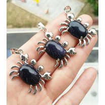 K-KED 10pcs Blue sand Gems Stone crab Pendants Chakra Reiki Healing Amulet