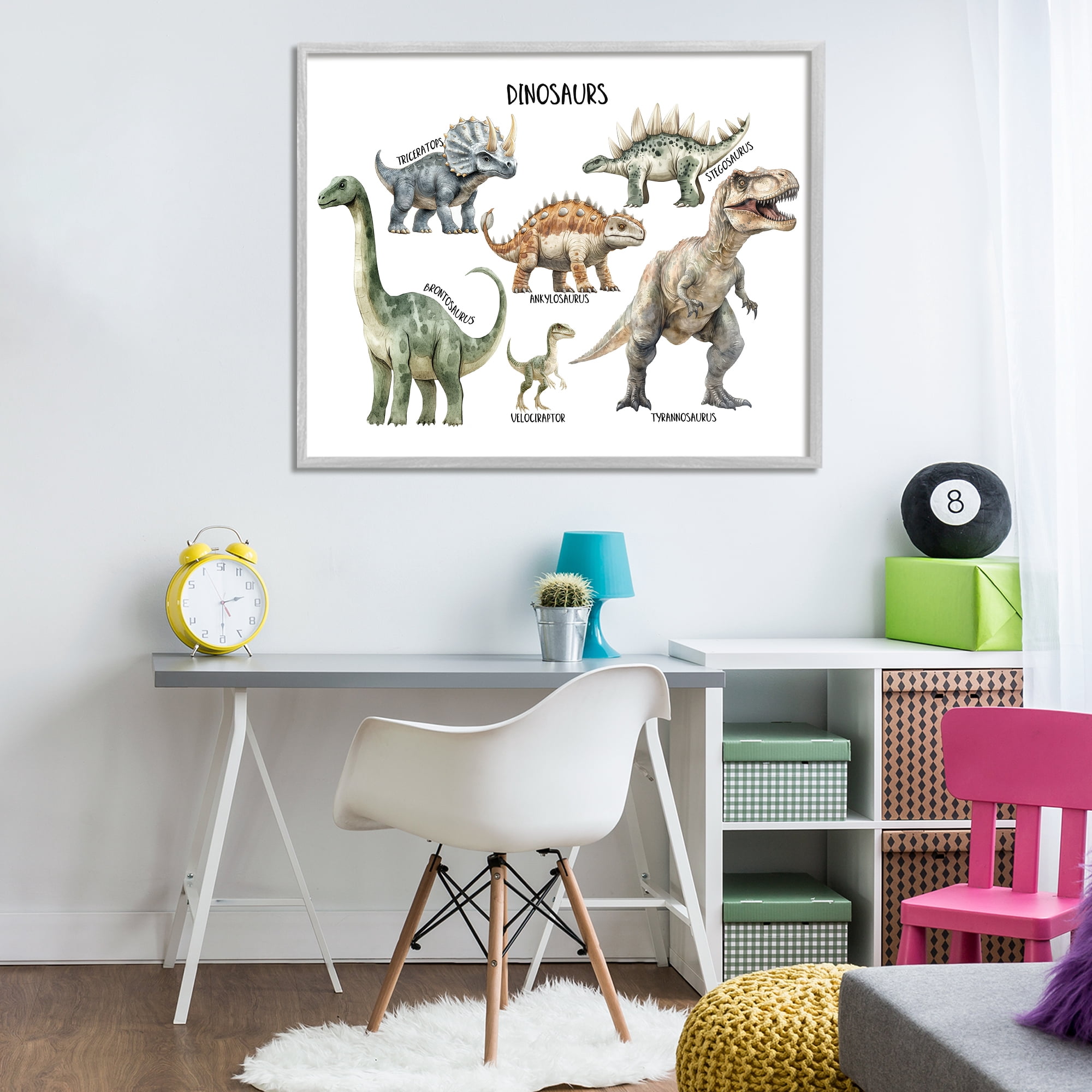 Stupell Industries Meet The Dinosaurs Gray Framed Giclee Art, design by Christine Simpson Art