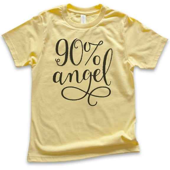 Kids 90% Angel Shirt, Youth Kids Boy Girl T-Shirt, Cute Shirt, Sweet Shirt, Daughter Tee, Sweetheart Tee, Yellow, Medium