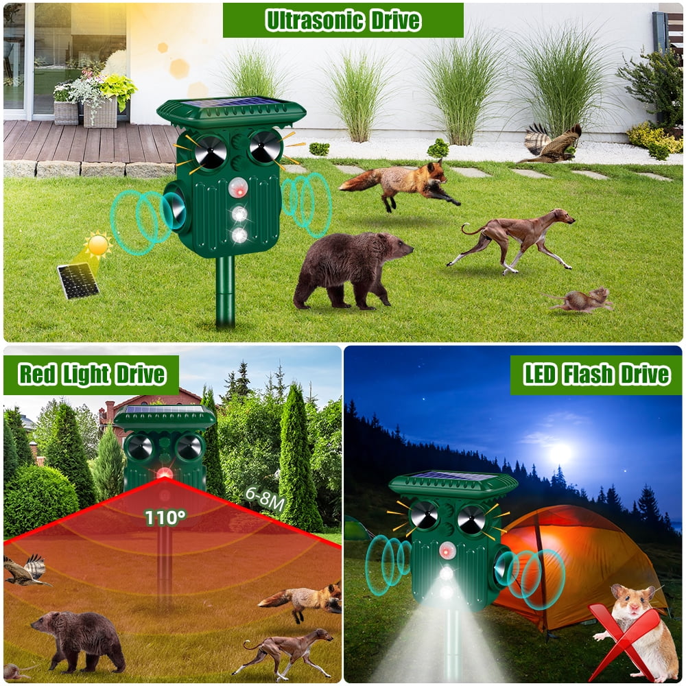 Outdoor Animal Repeller 360° Ultrasonic Solar Animal Repeller, Animal Deterrent Rodent Repeller Solar Powered Dog Repellent for Cat Raccoon Rabbit Deer
