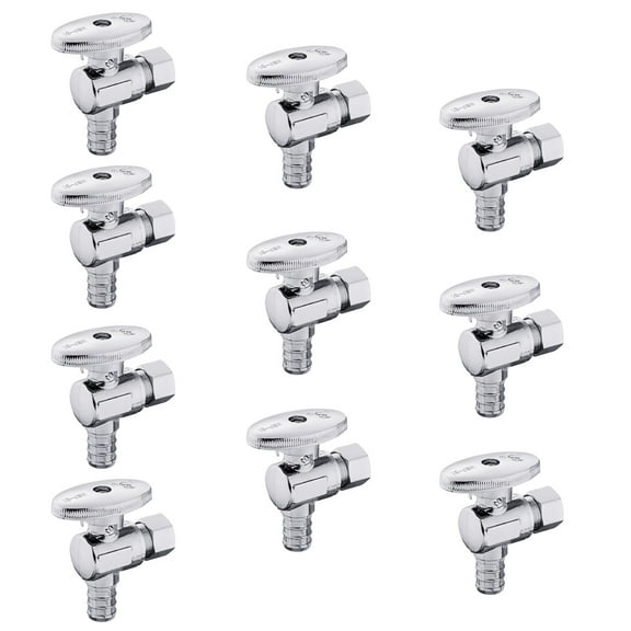 EFIELD 10 PCS 1/2 Inch Pex X 3/8 Inch OD Brass 1/4 Turn Angle Stop Valve