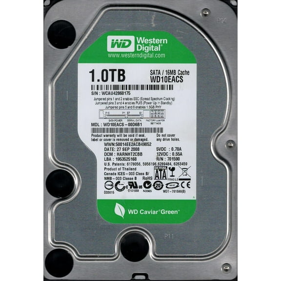 WD10EACS-00D6B1 Western Digital 1TB DCM: HARNHT2CBB WCAU4