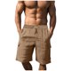thumbnail image 1 of Pantalones de Cintura Elástica de Algodón de Color Sólido Pantalones de Playa de Pierna Recta con Bolsillos de Cordón, 1 of 7