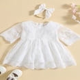 thumbnail image 2 of AMERTEER Bébé Filles Robe d'Été Princesse Tenues Demi-Manche Col Rond Dentelle Maille Robe + Ensembles de Bandeau, 2 of 9