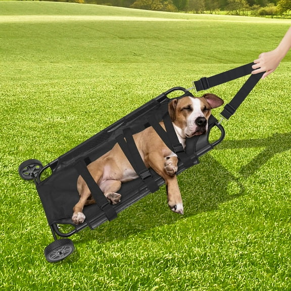 Peakora Pet Stretcher with Wheels & Adjustable Shoulder Strap Heavy Duty Pet Rescue Sling Animal Transport Trolley for Injured or Elderly Dogs Foldable Nylon Carrier for Home Vet Car Transport