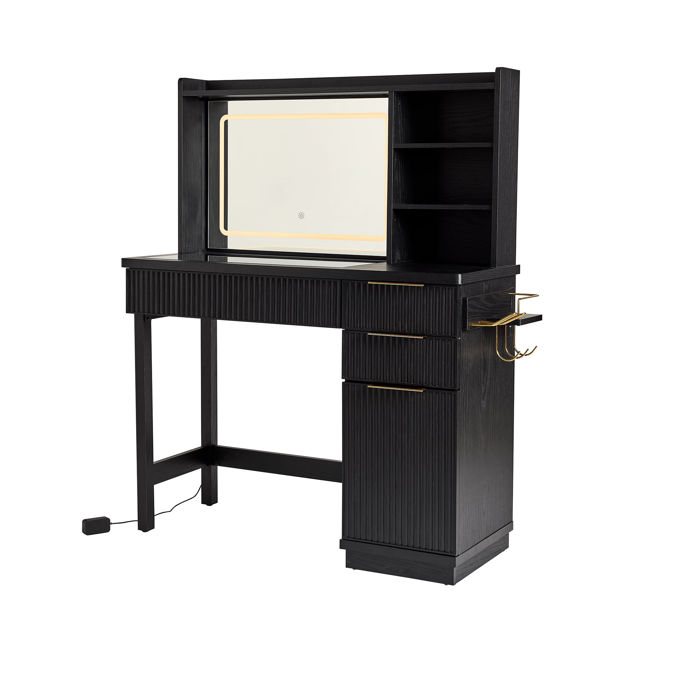 Better Homes & Gardens Lillian Vanity Desk with LED Mirror, Rich Black Finish