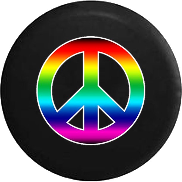 Rainbow Colorful Peace Sign Gay Spare Tire Cover for Jeep RV 32 Inch
