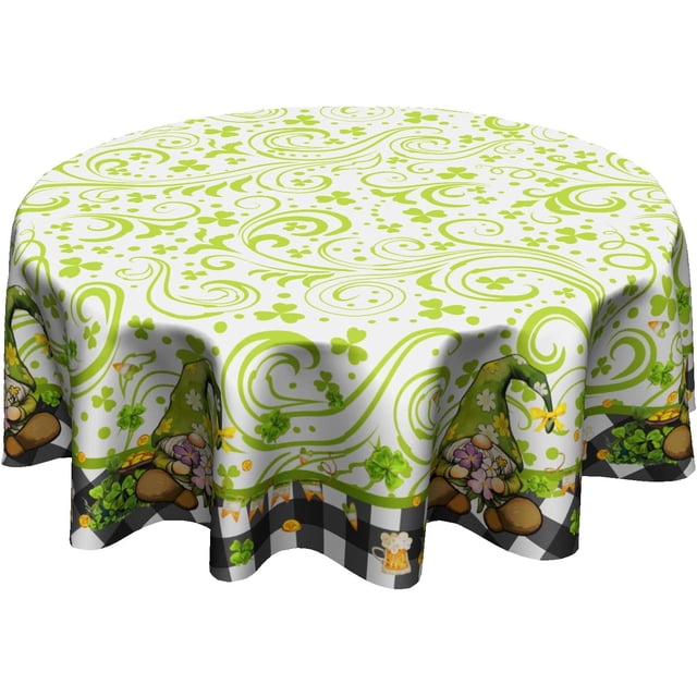 St Patrick''s Day Gnome Tablecloth Round 60 Inch Green Shamrock Decorative Table Cloth Holiday Washable Table Cover for Kitchen Dining Room