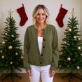 thumbnail image 3 of Women's Sweater Cute Fun Printing Sweater Fall And Winter Long Sleeve Knitted Sweater for Fall Winter Solid Color Basics,Army Green,L, 3 of 7