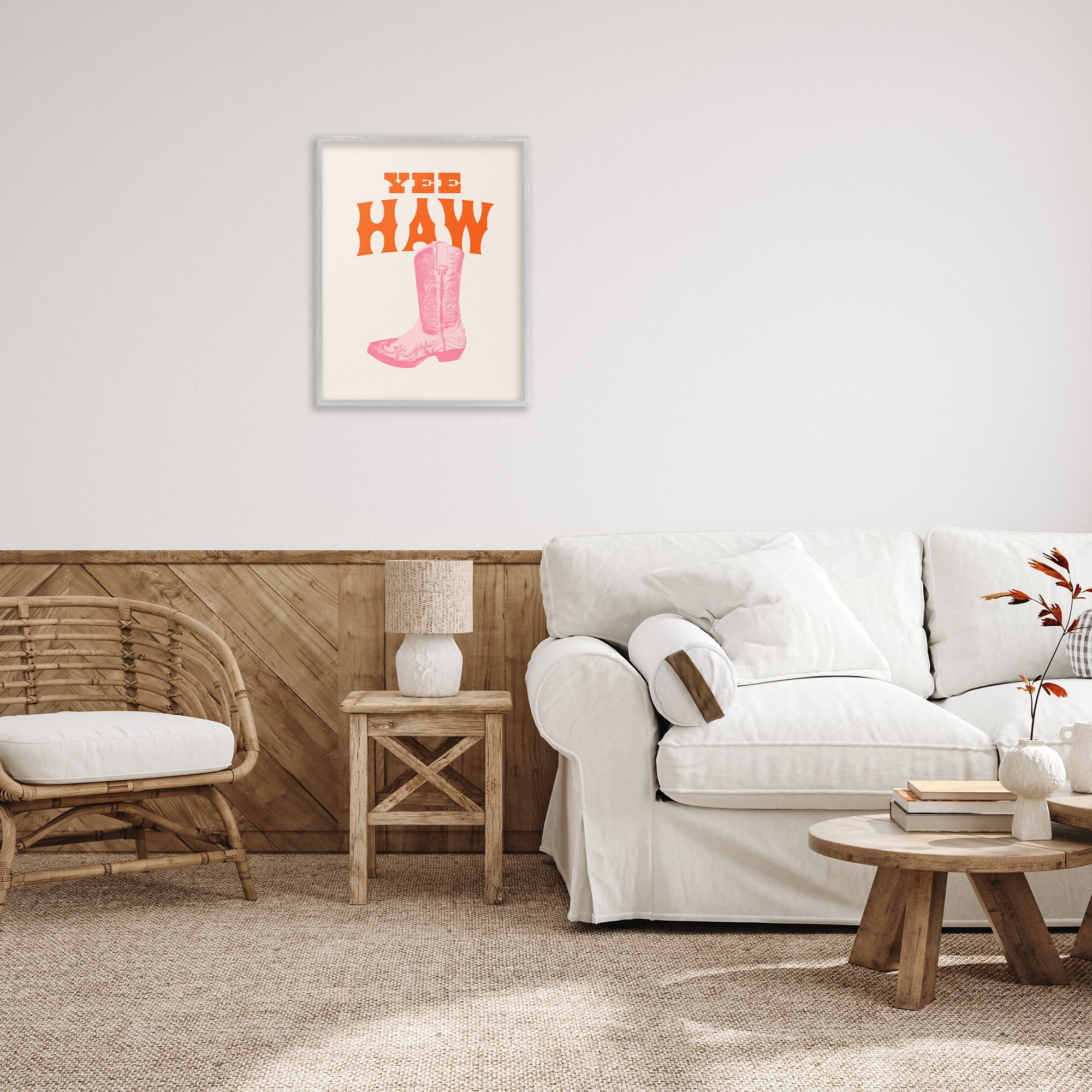 Stupell Industries Yee Haw Cowboy Boot Typography Painting Gray Framed Art Print Wall Art, 24 x 30