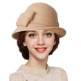 thumbnail image 2 of FNNMNNR Womens Solid Color Bucket Hat Casual Lady Bowler Hat 100% Wool Winter Cap Cloche with Bow Accent Red, 2 of 5