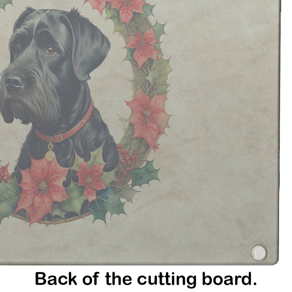 Giant Schnauzer Christmas Flowers Glass Cutting Board 12 in x 15 in