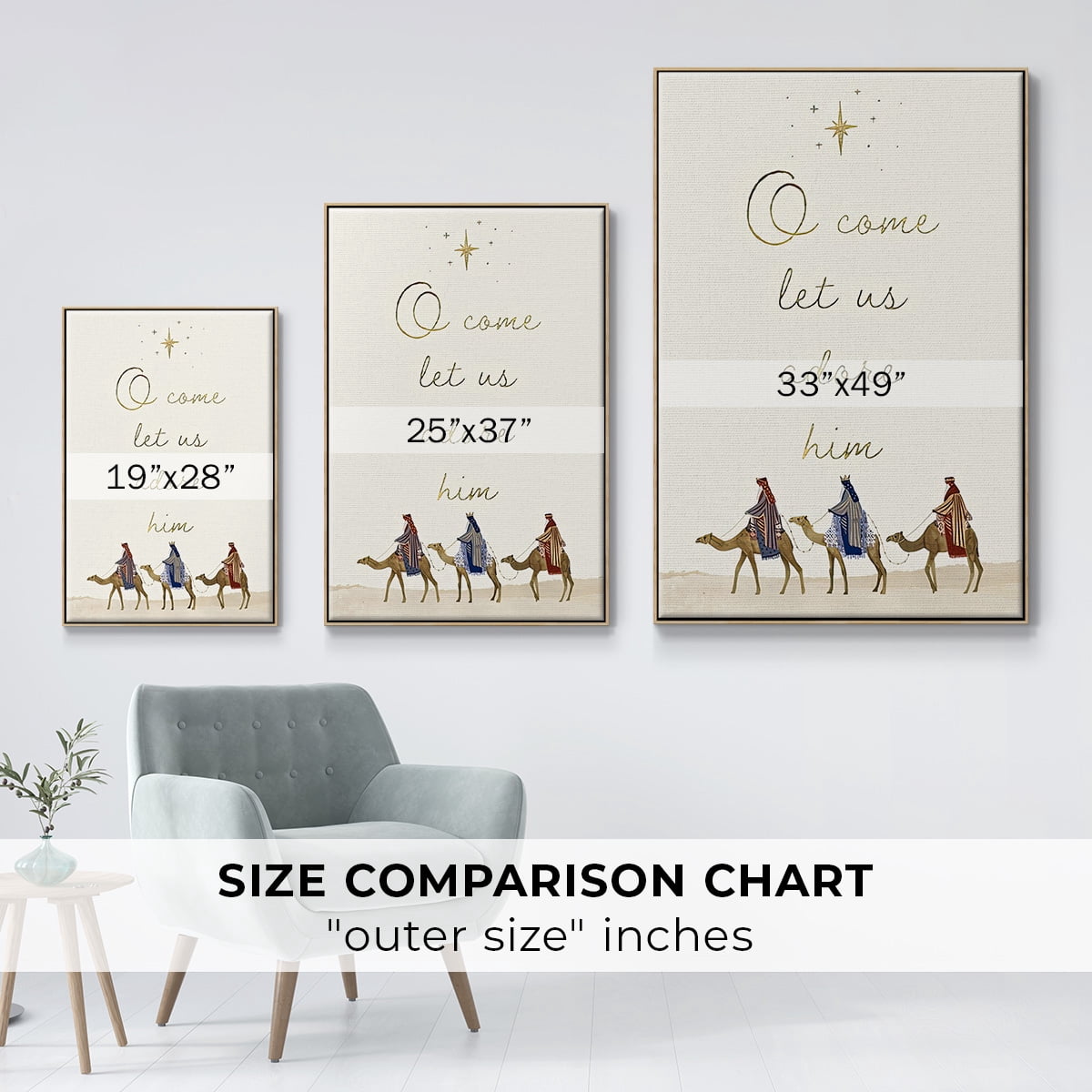 Away in a Manger Collection B - Framed Gallery Wrapped Holiday Canvas - 17 x 25 - Natural Wood Frame