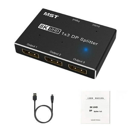 4K 30hz 1 X 3 DP Splitter 1 in 4 Out 4 Port 8K60Hz with Extended Display and Mirror Mode MST SST Hub Multi Monitor Splitter