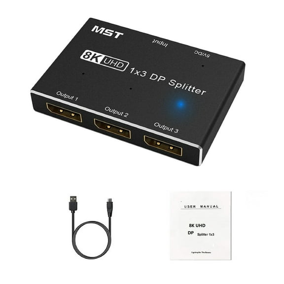 4K 30hz 1 X 3 DP Splitter 1 in 4 Out 4 Port 8K60Hz with Extended Display and Mirror Mode MST SST Hub Multi Monitor Splitter