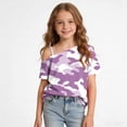 thumbnail image 6 of Virmaxy 5-14 Years Como Printed One-Shoulder Top Cold Shoulder Casual Top Loose Short Sleeve T-Shirts for Casual Daily and Summer Wear, 6 of 9