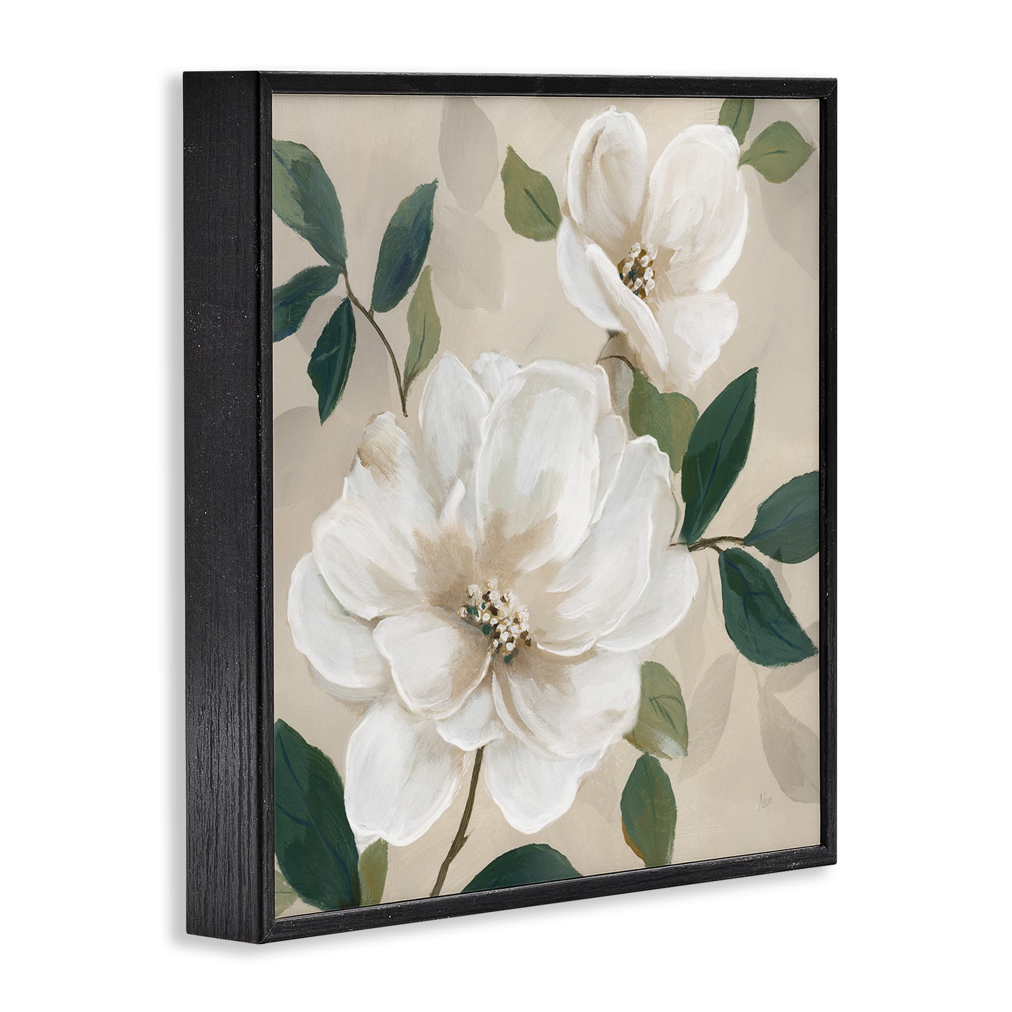 Stupell Industries Serene White Magnolia Study Black Framed Giclee Art, design by Nan