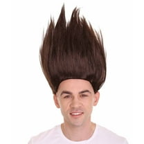 HPO Adult Mens Trolls Black Straight Spiked Wig, perfect for Halloween, Synthetic Fiber