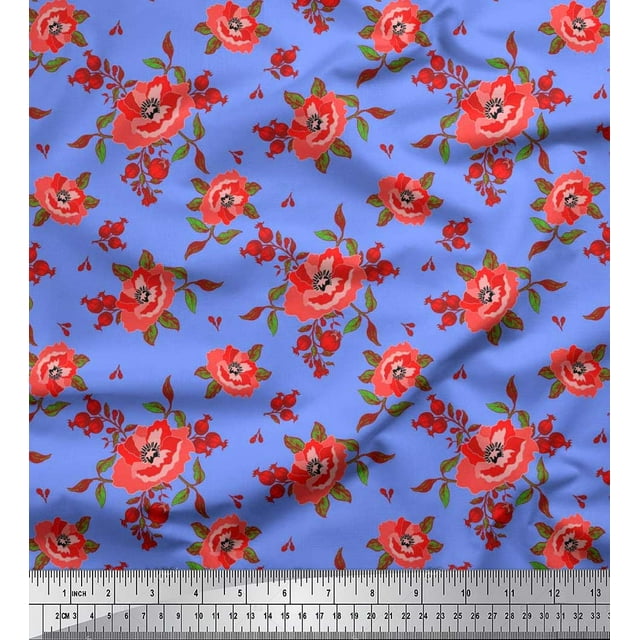 Soimoi Rayon Fabric Leaves & Carnation Floral Print Fabric by Yard 56 Inch Wide