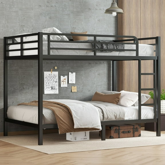 Bed Frames Metal Full XL over Full XL Bunk Bed for Teens and Adults,Space-Saving/Noise Reduced/No Box Spring Needed, Black,Storage Beds Frames