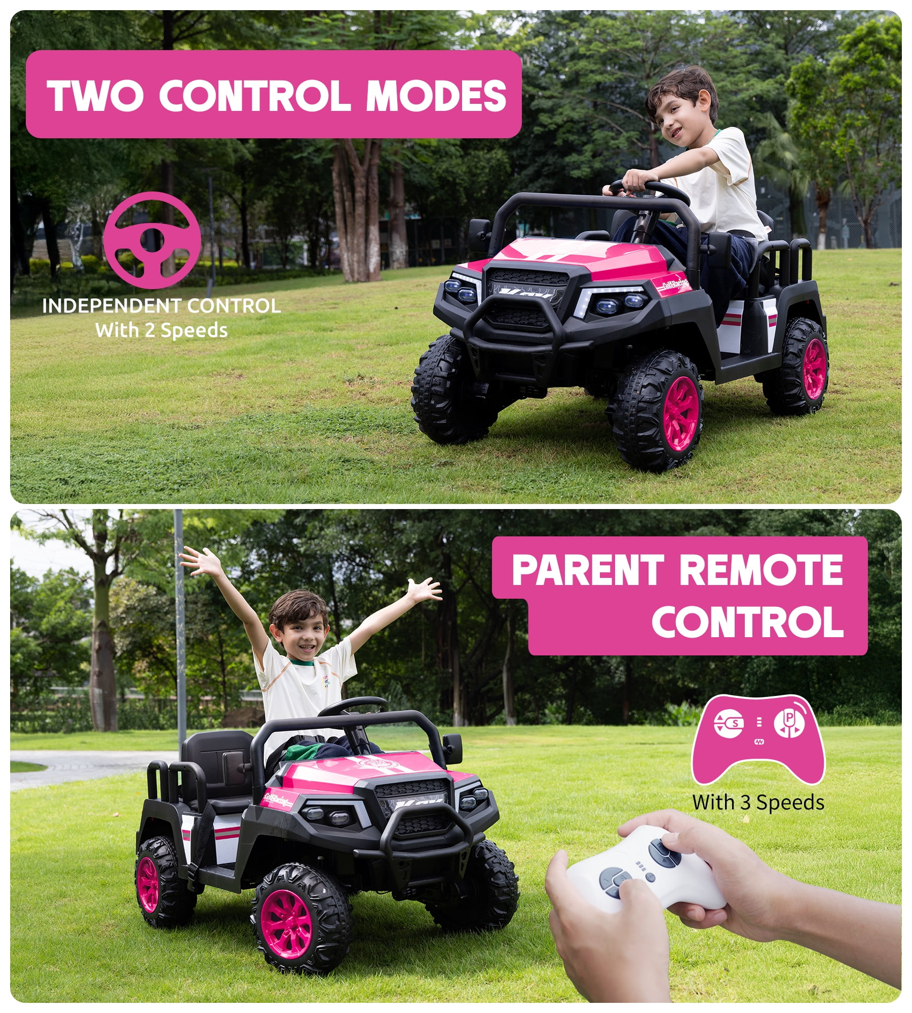 SaveJoy 24V 4 Seater Powered Ride on Car with Parent Remote Control, Electric Car Ride on Toys, Ages 3-8 Gifts, Pink