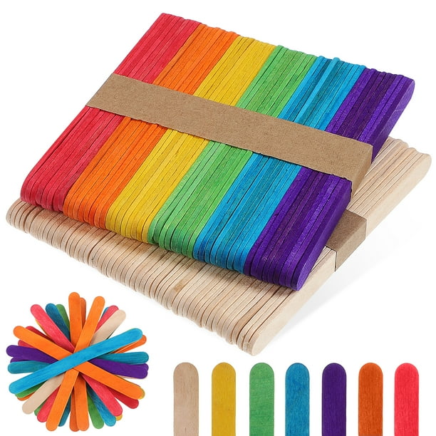 100 palitos de madera de colores para manualidades, ideales para pintar y crear diseños originales.