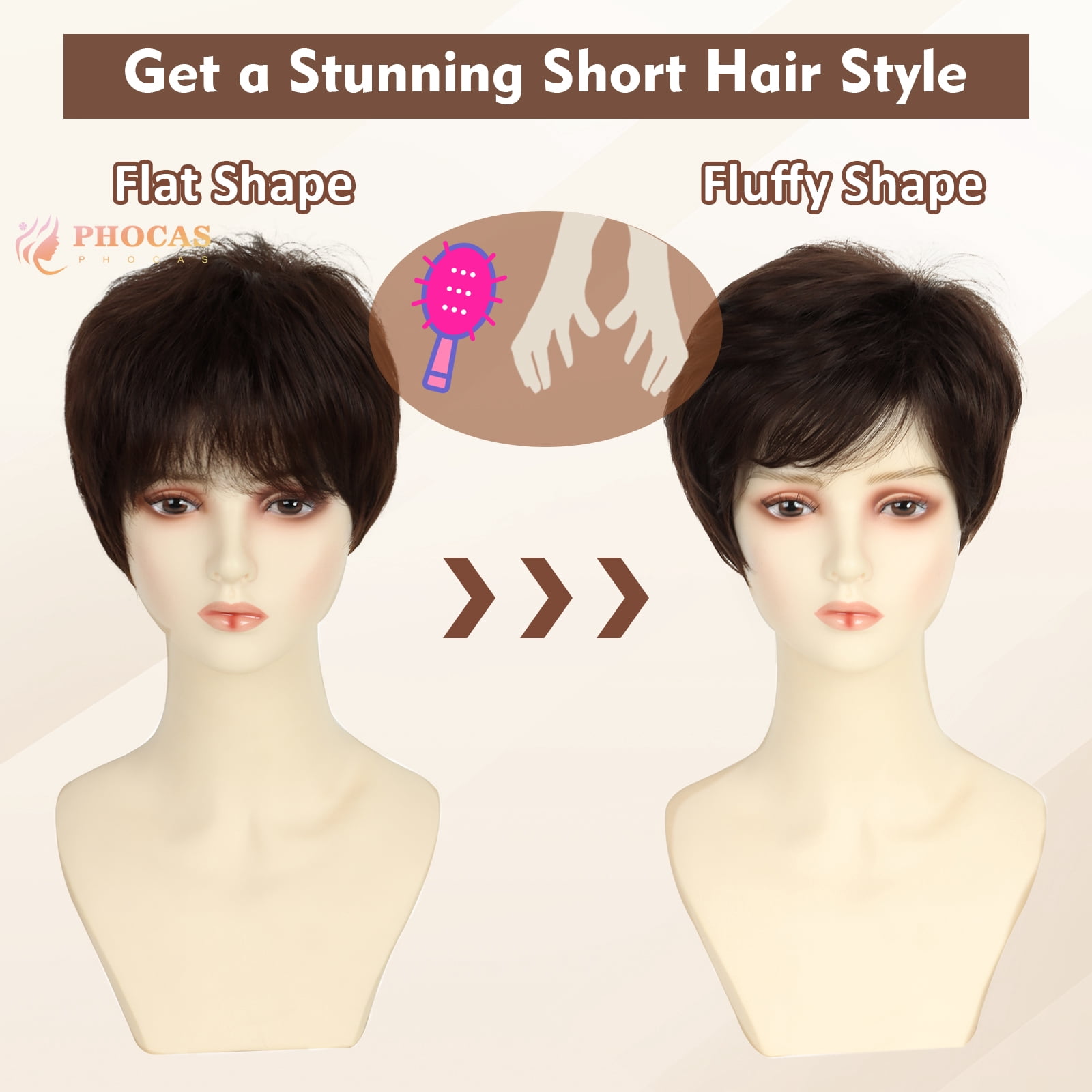 PHOCAS Black Cherry Short Pixie Wigs for Women Synthetic Black Short Wigs with Bangs Wefted Wig Caps