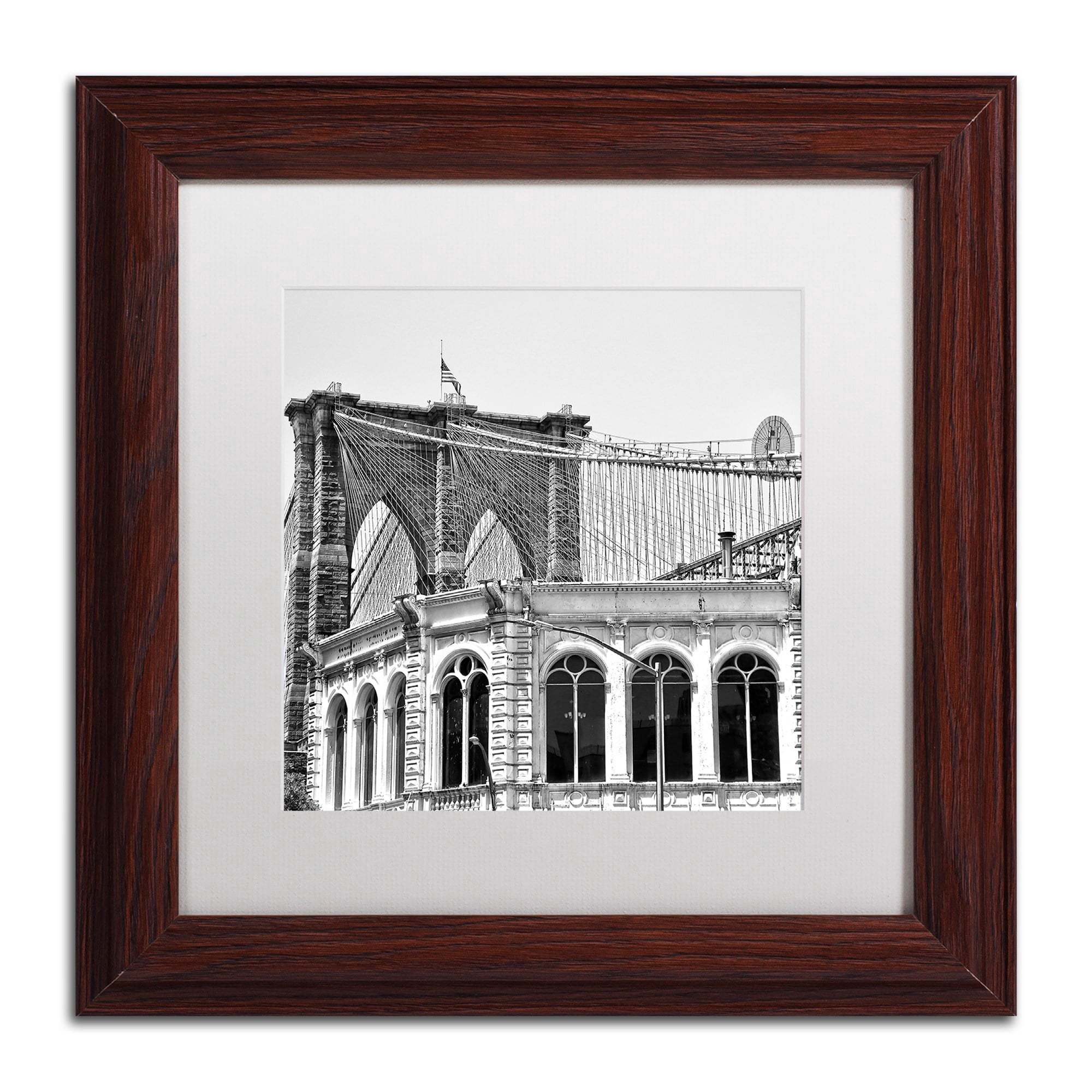 Trademark Fine Art "Brooklyn Bridge 1" Canvas Art by CATeyes, White Matte, Wood Frame