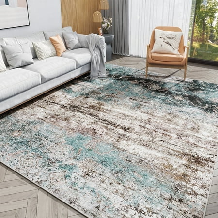 VUNATE 9 x12  Area Rugs for Living Room Machine Washable Rugs Abstract Vintage Distressed Indoor Rug Carpet Soft Lightweight Large Area Rug for Bedroom Dining Room Kitchen Foldable Nonslip Rug Teal