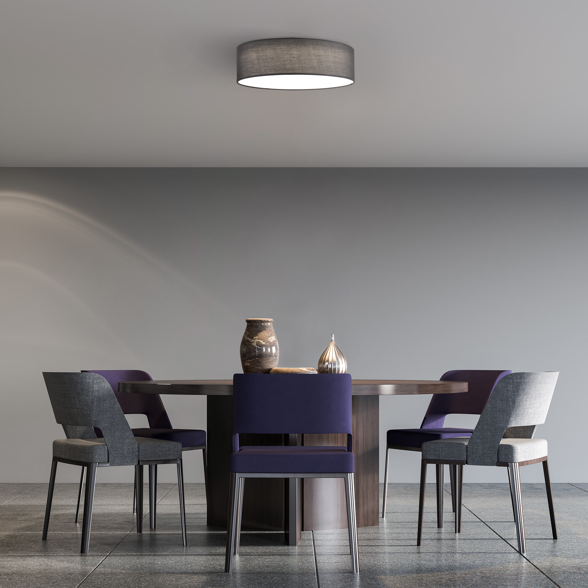 Navaris Flush Mount Ceiling Light - 15.75" Diameter Drum Lamp Shade LED Fixture with Remote Control for Bedroom, Living Room, Kitchen - Dark Gray