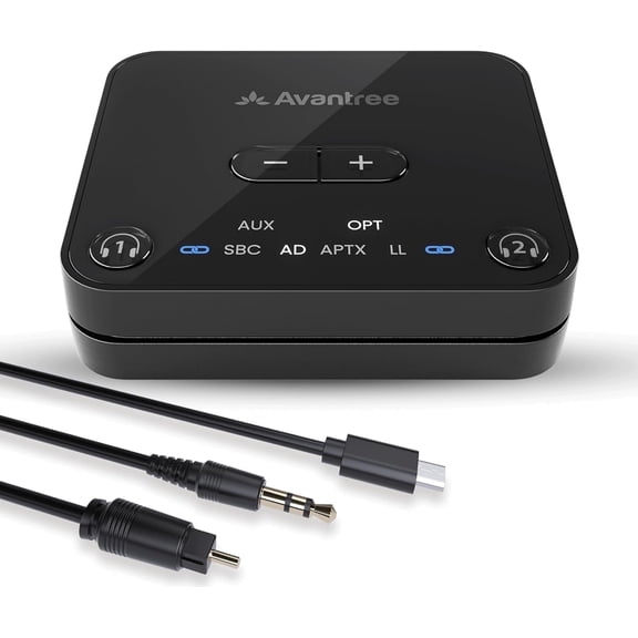 Avantree Audikast 3- Bluetooth 5.3 Transmitter for TV with Optical or AUX Audio Output Port, aptX-Adaptive & Low Latency, Dual Link for 2 Headphones, and 100ft Long Range