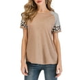 thumbnail image 6 of LELINTA Women's Round Neck Short Sleeve Shirts T-shirt Casual Round Neck Color Block Tunic Blouse Patchwork Tops Khaki, S-2XL, 6 of 6