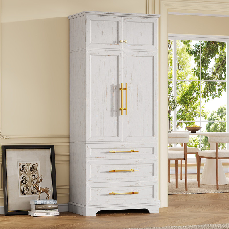 Farmhouse Kitchen Pantry with Drawers, Sideboard Storage Cabinet with Adjustable Shelves, Freestanding Versatile Cupboard