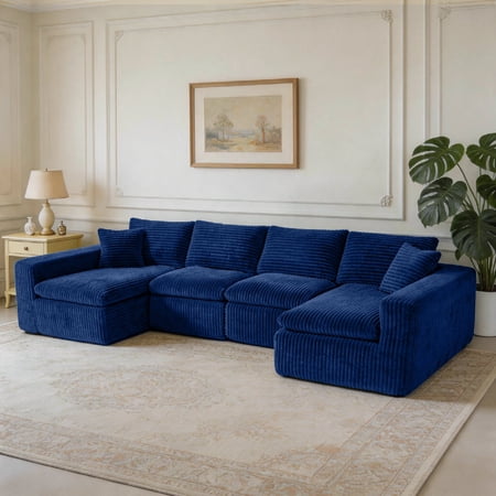 130" Modular U Shaped Sectional Sofa Couch with Oversized Chaise,Modern 6 Seat Modular Sectional Cloud Compression Free Combination Sofas Couch with Free Combination for Bedroom, Apartment,Blue