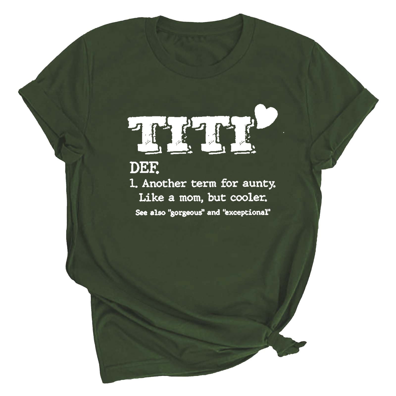 Women T Shirt TITI Like A Mom But Cooler Funny Short Sleeve Crew Neck Graphic Top T-Shirt Aunt Auntie Casual Tees Blouse Gift