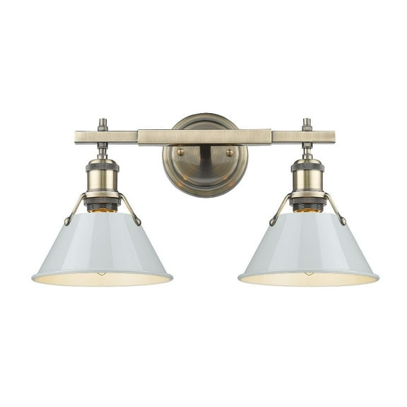 Orwell 2-Light Vanity Light in Aged Brass with Dusky Blue