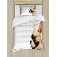 thumbnail image 1 of Bulldog Duvet Cover Set Twin Size, Side View of a French Bulldog with the Tongue out on a Plain Backdrop, Decorative 2 Piece Bedding Set with 1 Pillow Sham, White and Multicolor, by Ambesonne, 1 of 3