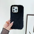 thumbnail image 2 of Compatible with iPhone 15 Pro Max Plush Case Stripe Pattern Fluffy Fuzzy Furry Warm Plush Phone Case Girly Women Girls Smooth Cozy Winter Soft TPU Warm Hair Fur Shockproof Phone Cover, Black, 2 of 12